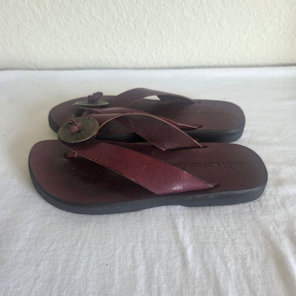 J.P. Mattie Burgundy Leather Coin Medallion Flip Flop Sandals Mens 6 Thailand